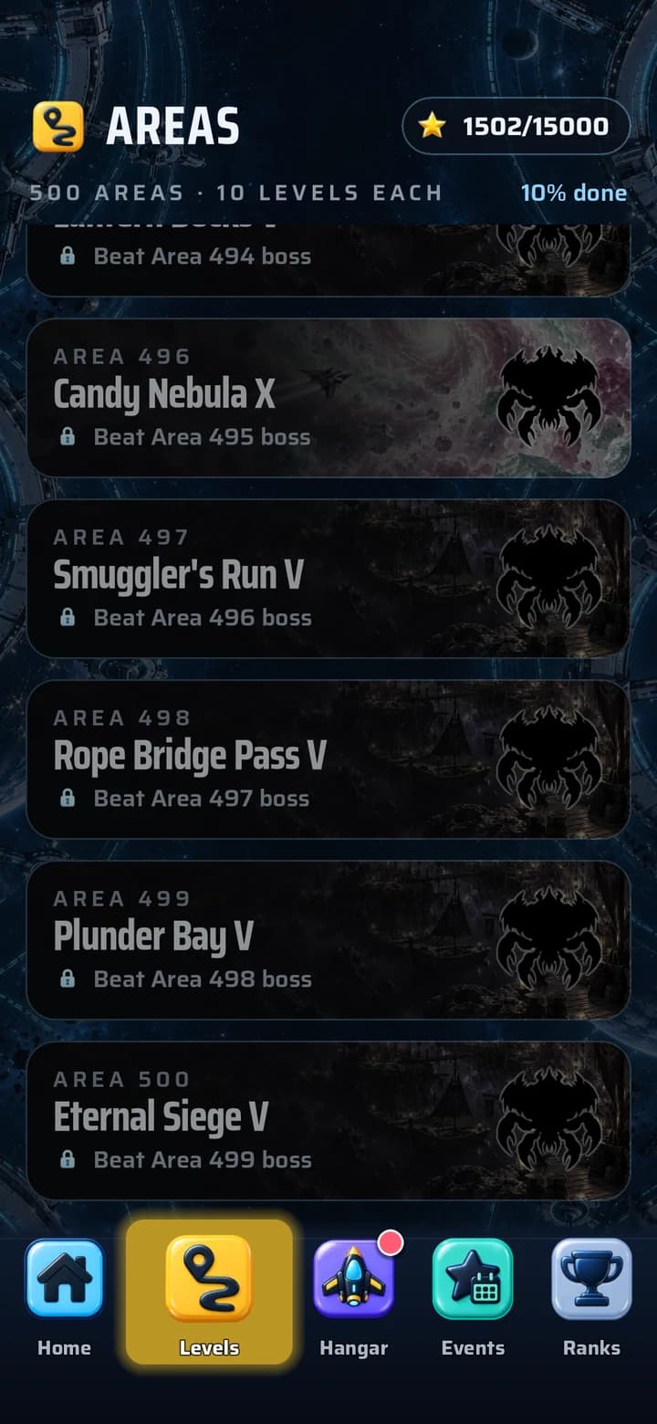 500 areas: Late areas, all the way to Eternal Siege V.